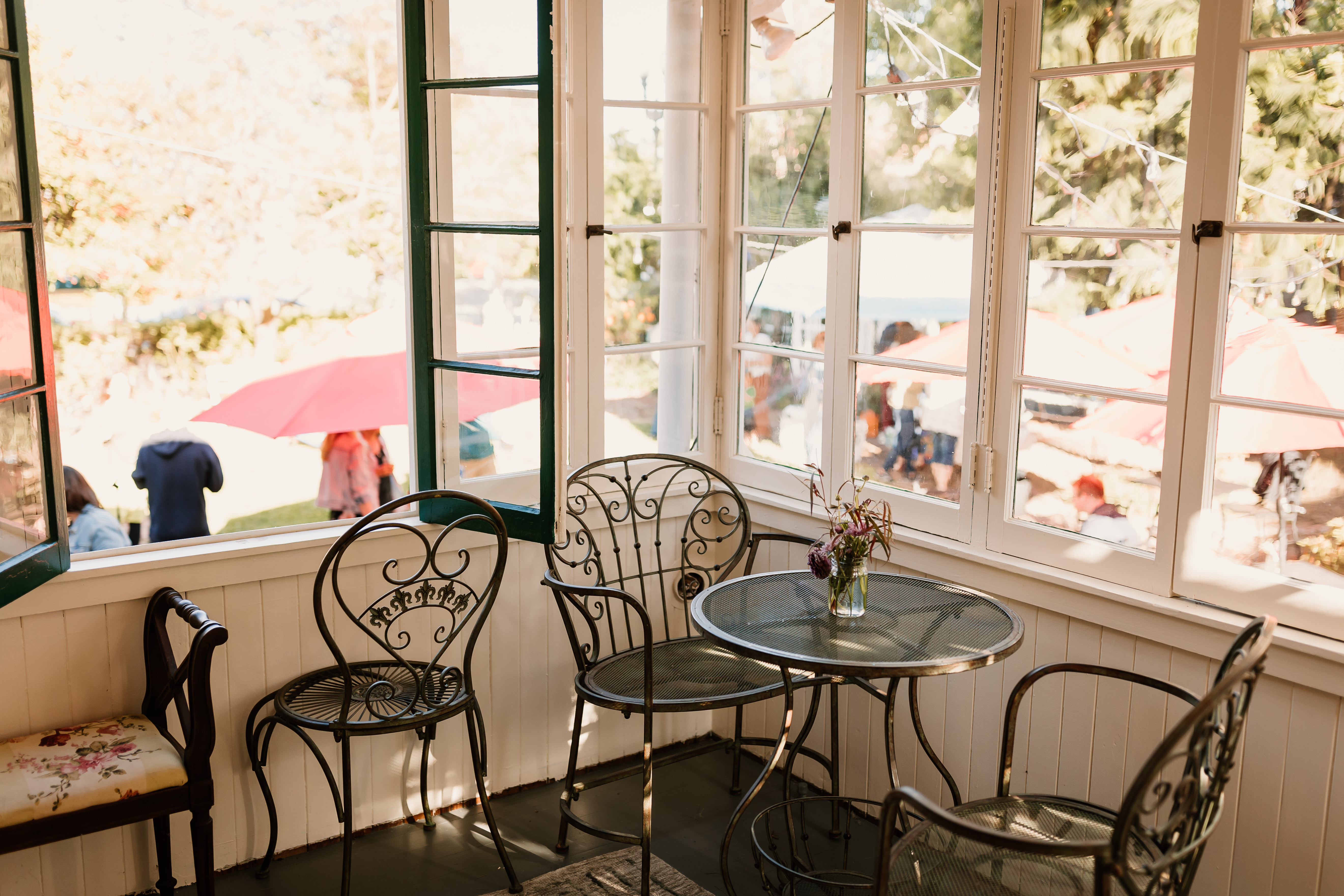 Sunlit seating area at The Yard Coffee